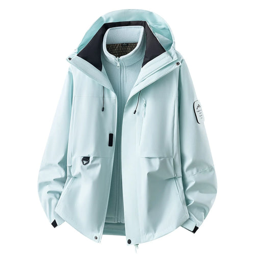 Crystal Green Women's Outdoor Jacket with Zip-Off Fleece Liner, Adjustable Hood & Multiple Pockets - Front Open F...