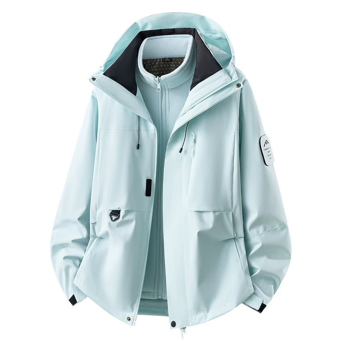 Crystal Green Women's Outdoor Jacket with Zip-Off Fleece Liner, Adjustable Hood & Multiple Pockets - Front Open F...
