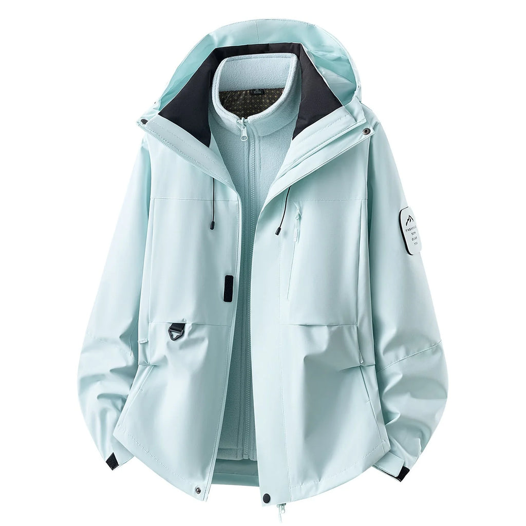 Women's Outdoor Jacket with Zip-Off Fleece Liner, Adjustable Hood & Multiple Pockets - Green Studio Front...