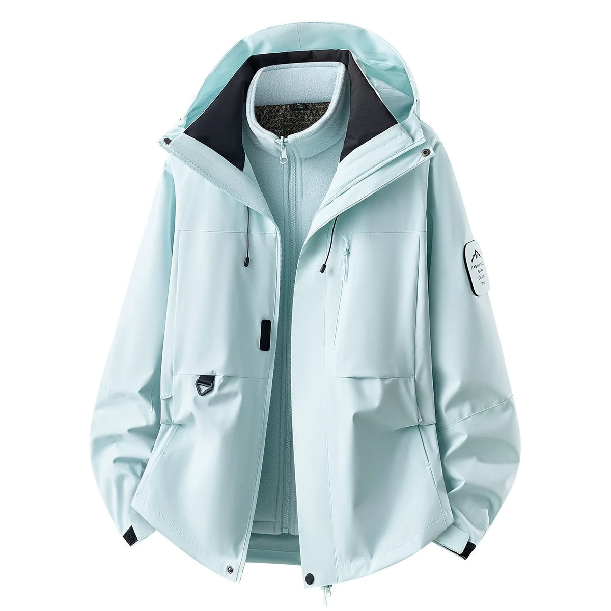 Women's Outdoor Jacket with Zip-Off Fleece Liner, Adjustable Hood & Multiple Pockets - Green Studio Front...