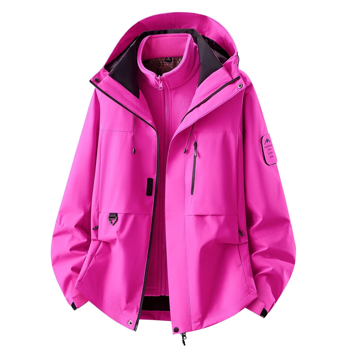 Lilac Women's Outdoor Jacket with Zip-Off Fleece Liner, Adjustable Hood & Multiple Pockets - Front Open Pink