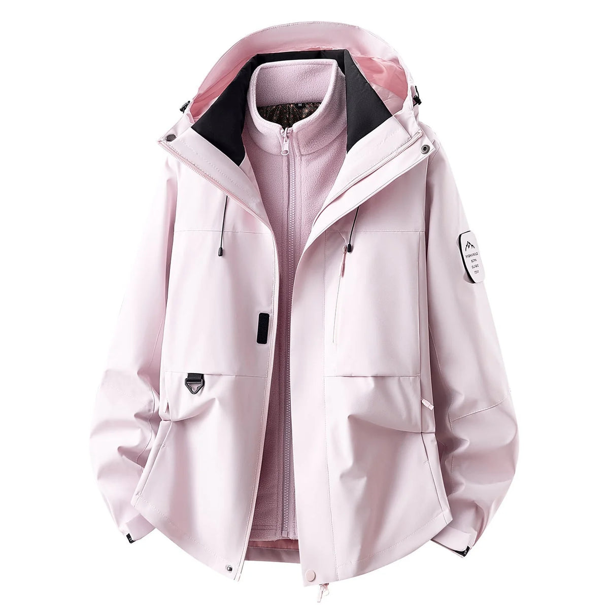 Wood Rose Women's Outdoor Jacket with Zip-Off Fleece Liner, Adjustable Hood & Multiple Pockets - Front Open Blush