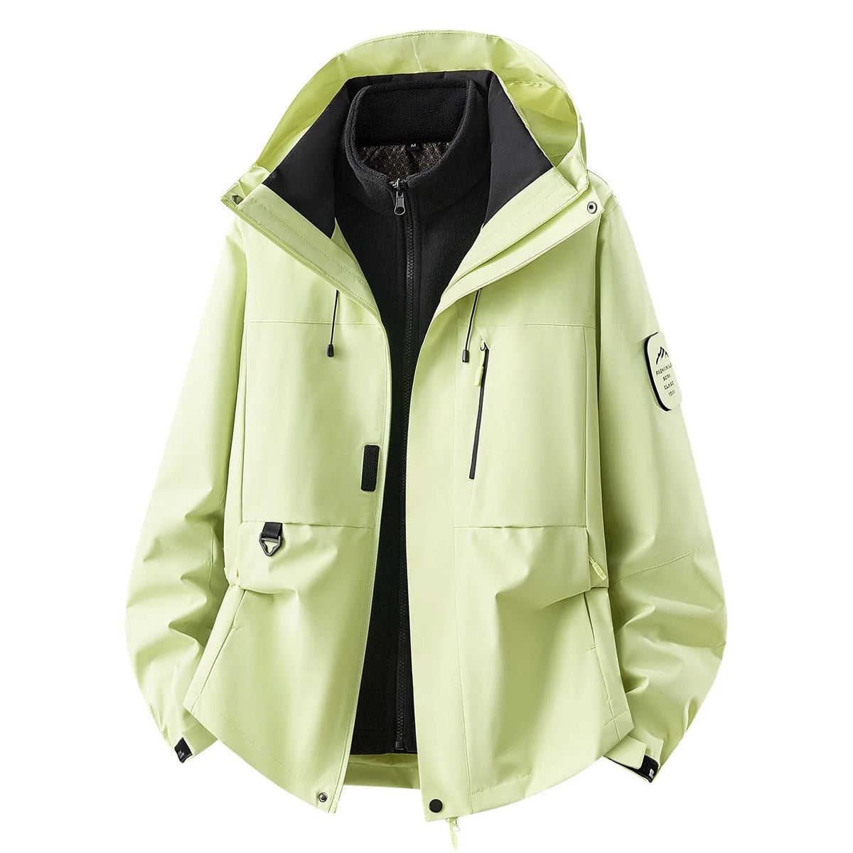Yellow Women's Outdoor Jacket with Zip-Off Fleece Liner, Adjustable Hood & Multiple Pockets - Front Styled Lime