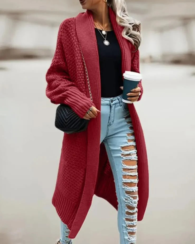 Women's Hooded Cardigan with Oversized Fit & Ribbed Knit Cuffs - Street Style