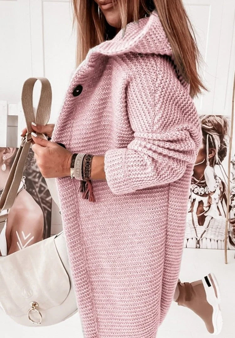 Women's Hooded Cardigan with Oversized Fit & Ribbed Knit Cuffs - Side Closeup