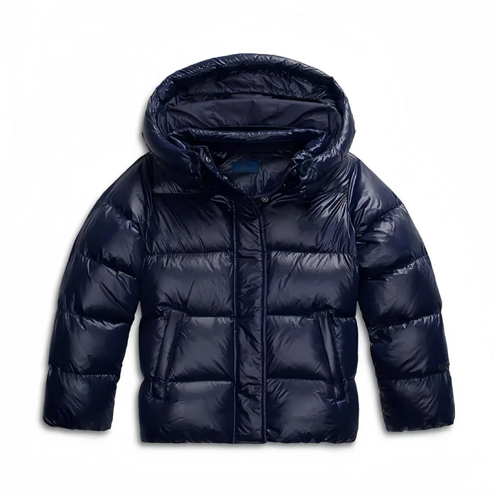 Dark Blue Women's Hooded Winter Jacket with Padded Comfort & Zip Pockets - Front Full