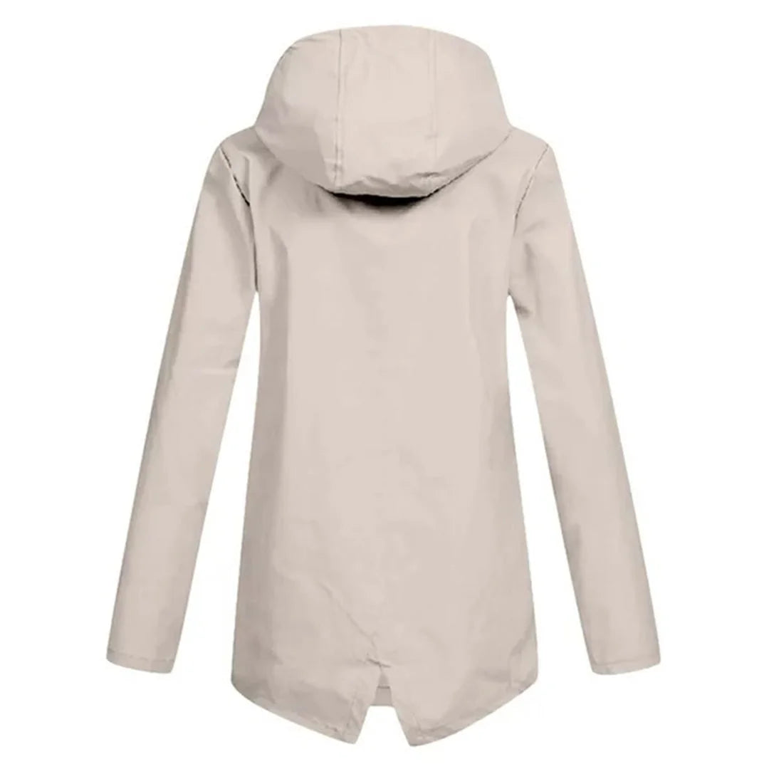 Women's Waterproof Jacket with Adjustable Hood & Fishtail Hem - Back Full