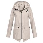 Apricot Women's Waterproof Jacket with Adjustable Hood & Fishtail Hem - Front Full