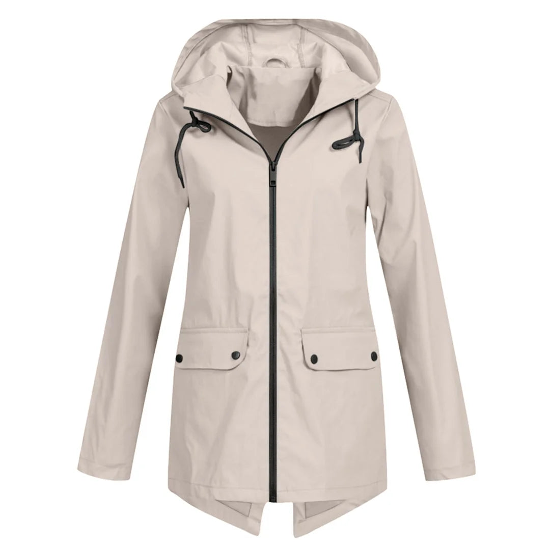 Apricot Women's Waterproof Jacket with Adjustable Hood & Fishtail Hem - Front Full