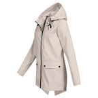 Women's Waterproof Jacket with Adjustable Hood & Fishtail Hem - Side Profile