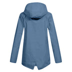 Women's Waterproof Jacket with Adjustable Hood & Fishtail Hem - Back Full