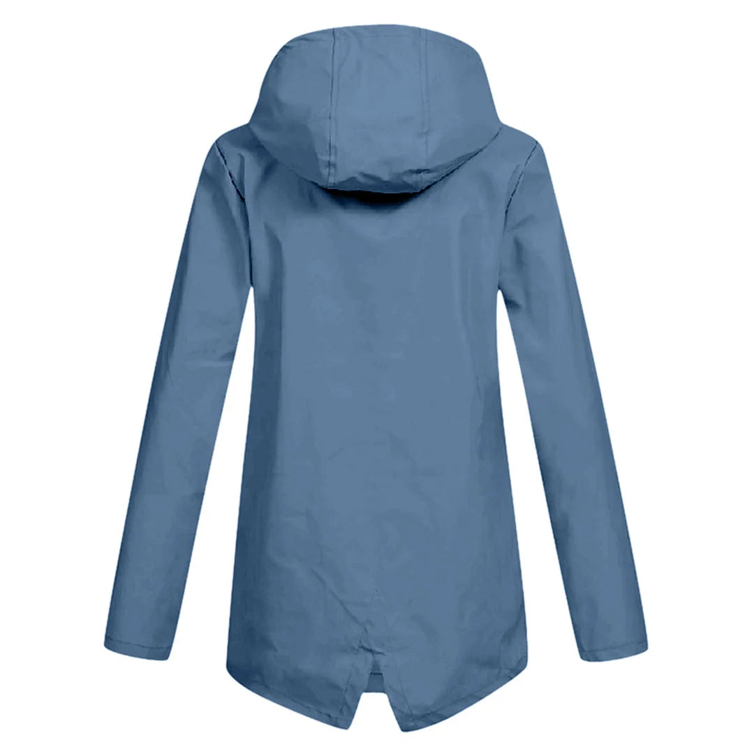 Women's Waterproof Jacket with Adjustable Hood & Fishtail Hem - Back Full