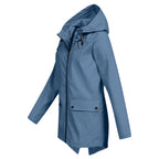 Women's Waterproof Jacket with Adjustable Hood & Fishtail Hem - Side Profile