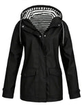 Black Women's Waterproof Raincoat with Adjustable Hood & Relaxed Fit
