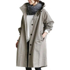 Grey Women's Waterproof Raincoat with Hooded Drawstring & Oversized Fit - Front Pocket Detail