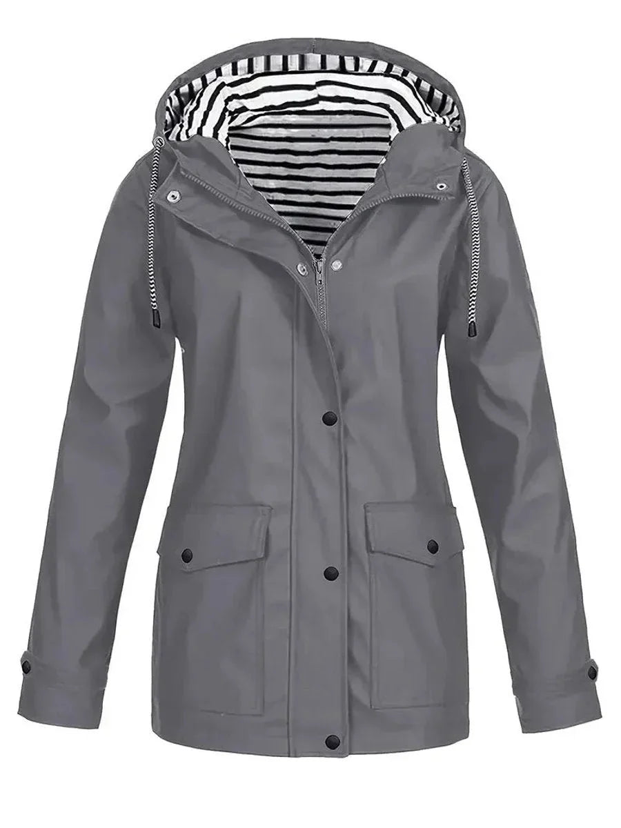 Gray Women's Waterproof Raincoat with Adjustable Hood & Relaxed Fit