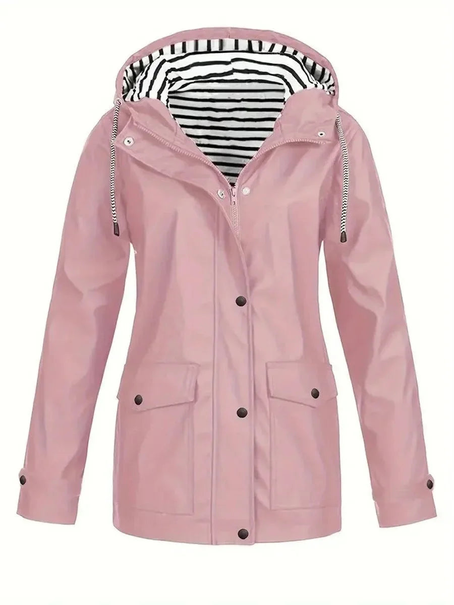 Pink Women's Waterproof Raincoat with Adjustable Hood & Relaxed Fit