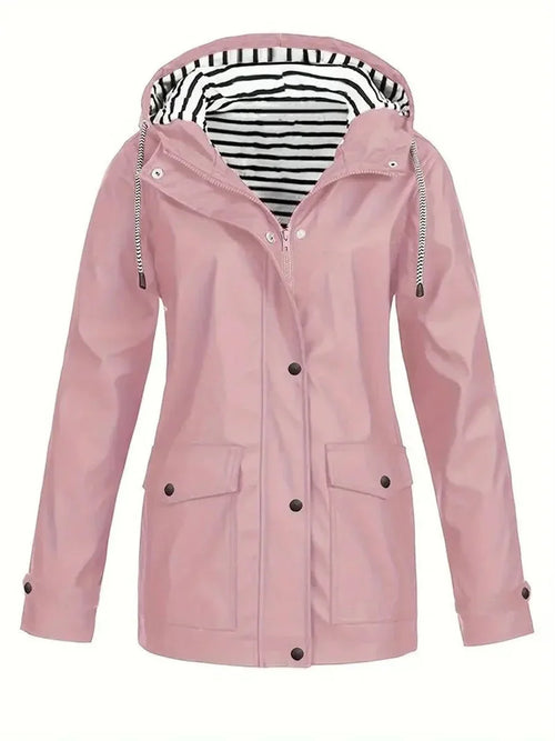 Pink Women's Waterproof Raincoat with Adjustable Hood & Relaxed Fit
