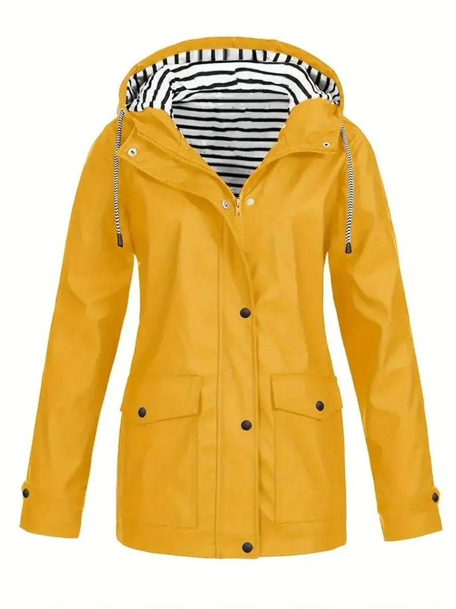 Yellow Women's Waterproof Raincoat with Adjustable Hood & Relaxed Fit