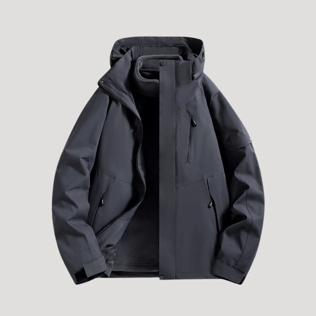 Black Women's Hooded Windbreaker Jacket with Zip Pockets & Adjustable Hood
