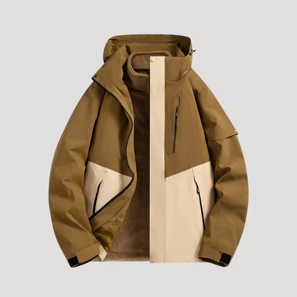 Brown Women's Hooded Windbreaker Jacket with Zip Pockets & Adjustable Hood