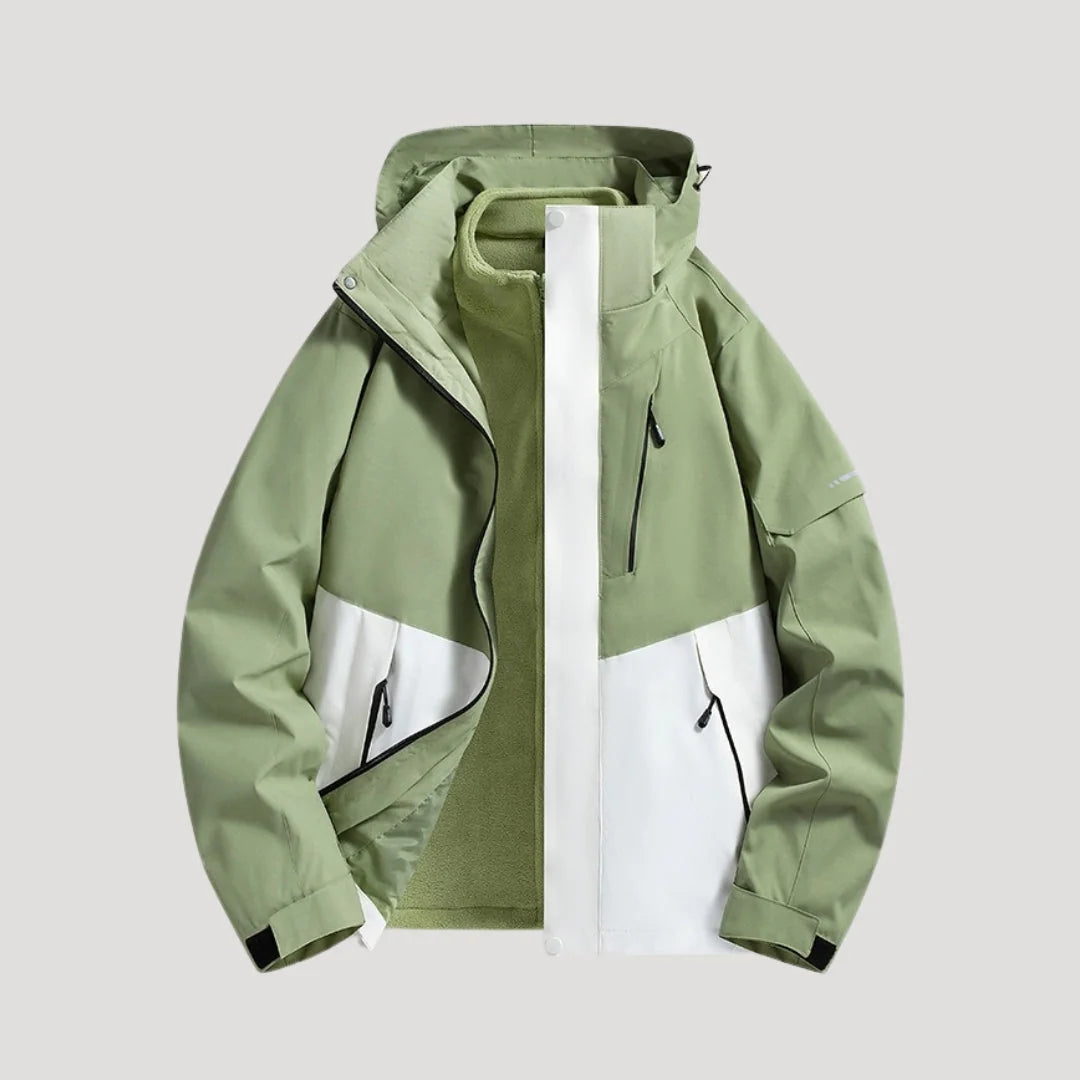 Green Women's Hooded Windbreaker Jacket with Zip Pockets & Adjustable Hood