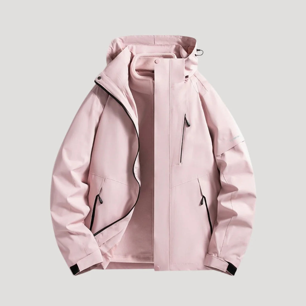 Pink Women's Hooded Windbreaker Jacket with Zip Pockets & Adjustable Hood