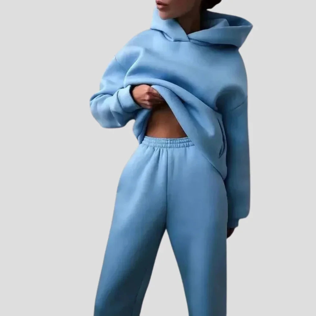 Blue Women's Hoodie Jogger Set with Drawstring Hood & Side Pockets