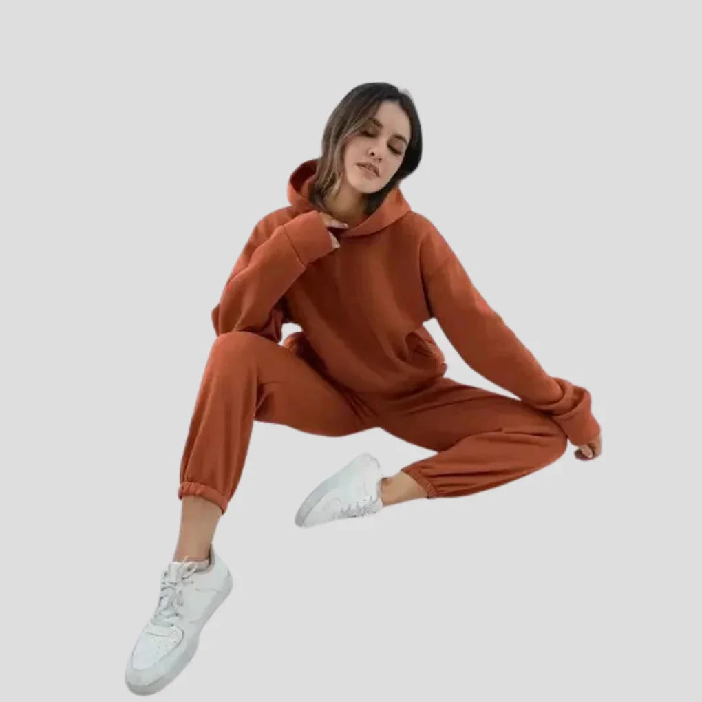 Brown Women's Hoodie Jogger Set with Drawstring Hood & Side Pockets