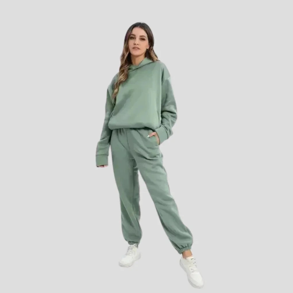 Green Women's Hoodie Jogger Set with Drawstring Hood & Side Pockets