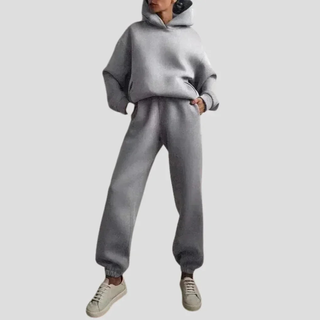 Grey Women's Hoodie Jogger Set with Drawstring Hood & Side Pockets