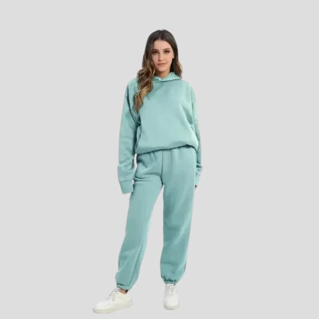 Light Green Women's Hoodie Jogger Set with Drawstring Hood & Side Pockets