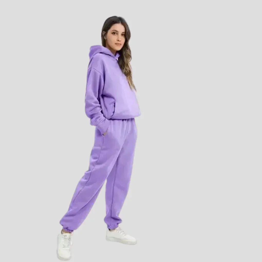 Purple Women's Hoodie Jogger Set with Drawstring Hood & Side Pockets