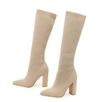 Apricot Women's Knee High Boots with Pointed Toe & Ribbed Knit Cuff — Hattie - Studio White Pair