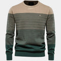 Green Men's Striped Knit Sweater with Color-Block Ribbed Trim — Alfie