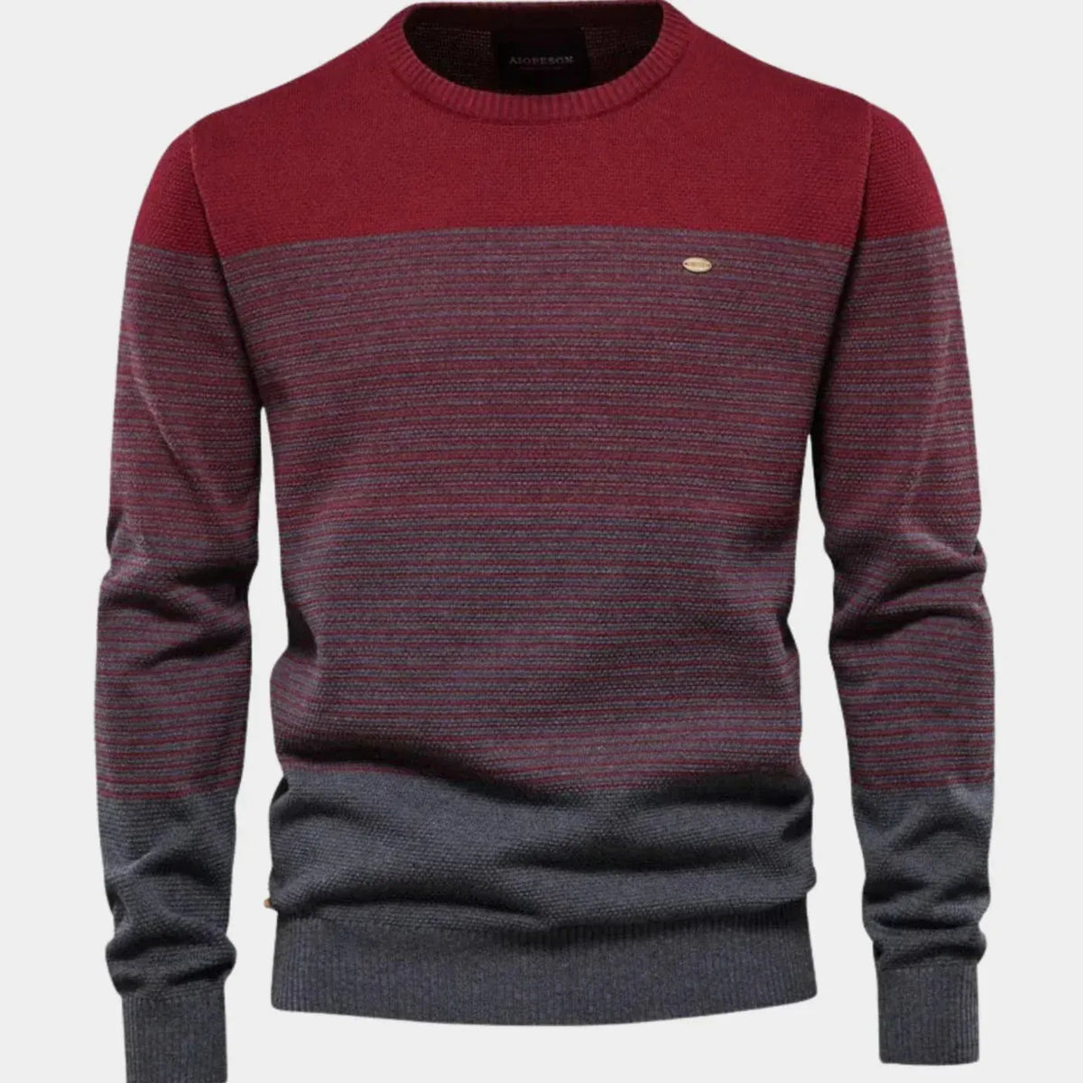 Red Men's Striped Knit Sweater with Color-Block Ribbed Trim — Alfie