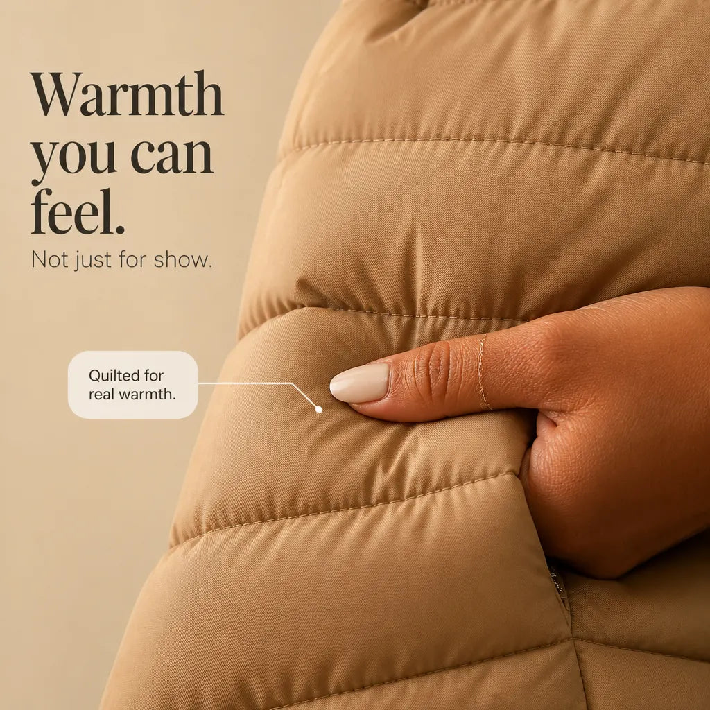 Women's Knit Sleeve Puffer Jacket with Relaxed Boxy Fit - Close Up Quilted Texture