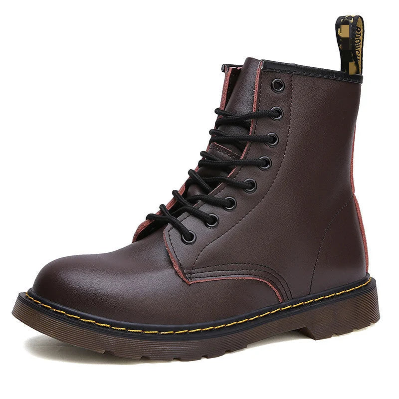Brown Women's Lace-Up Combat Boots with Round Toe & Durable Sole