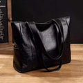 Black Women's Leather Shoulder Bag with Exterior Side Pockets