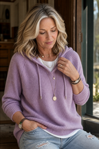 Women's Oversized Hooded Knit Sweater with Ribbed Cuffs