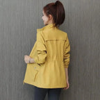 Yellow Women's Lightweight Zip-Up Bomber Jacket with Drawstring Waist & Stand Collar — Mira
