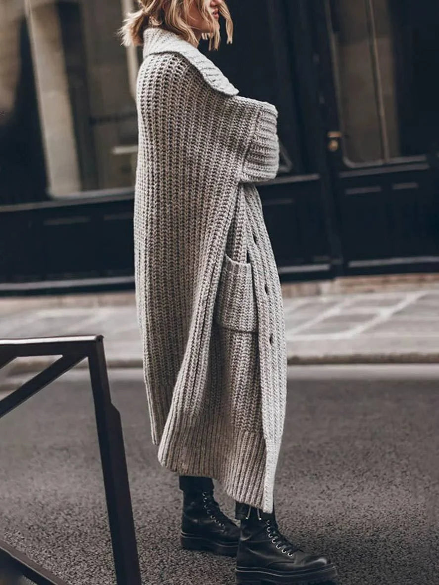 Women's Longline Cardigan with Oversized Fit & Pockets - Side Full Length