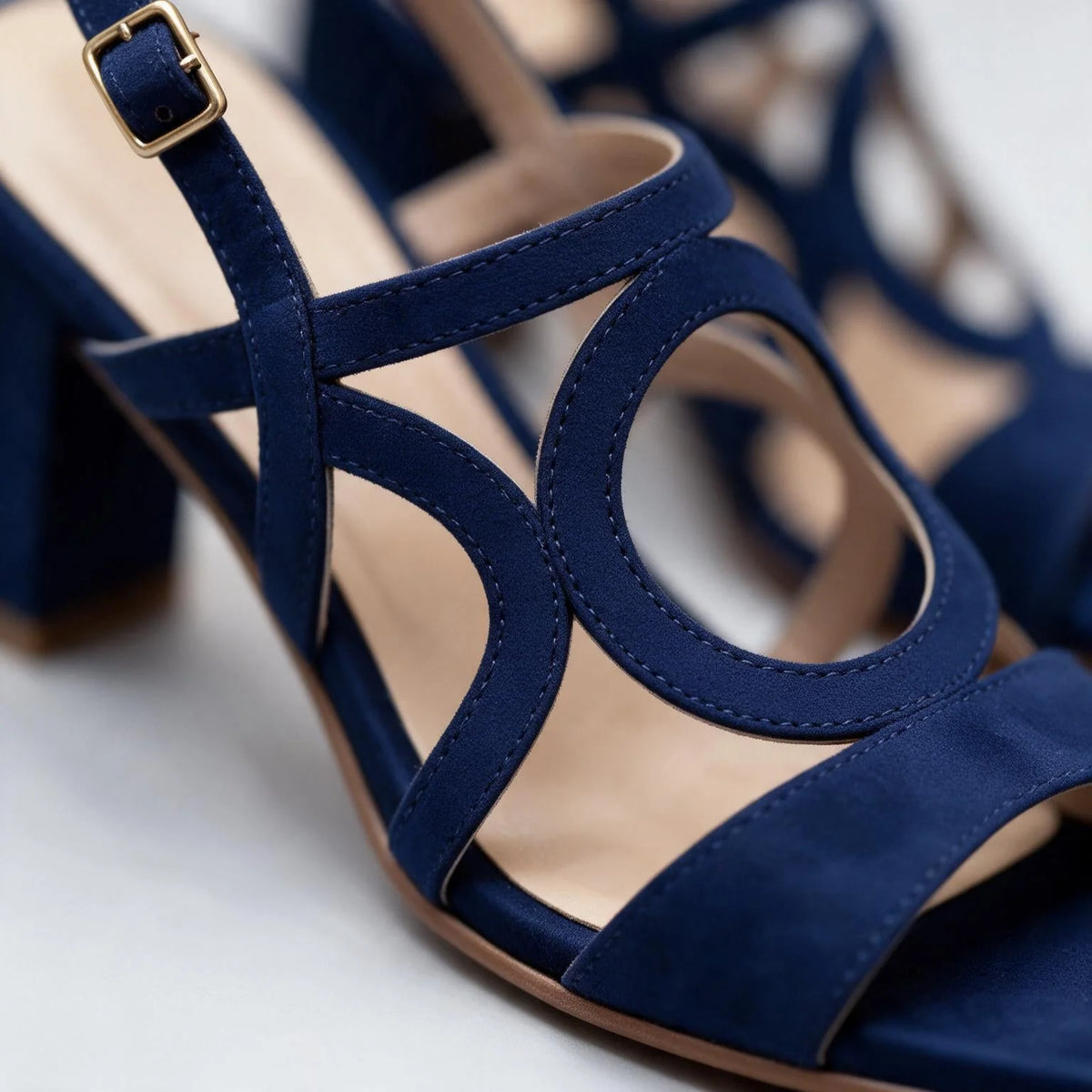 Women's Loop Sandals with Block Heel & Adjustable Slingback - Close Up Ankle Strap