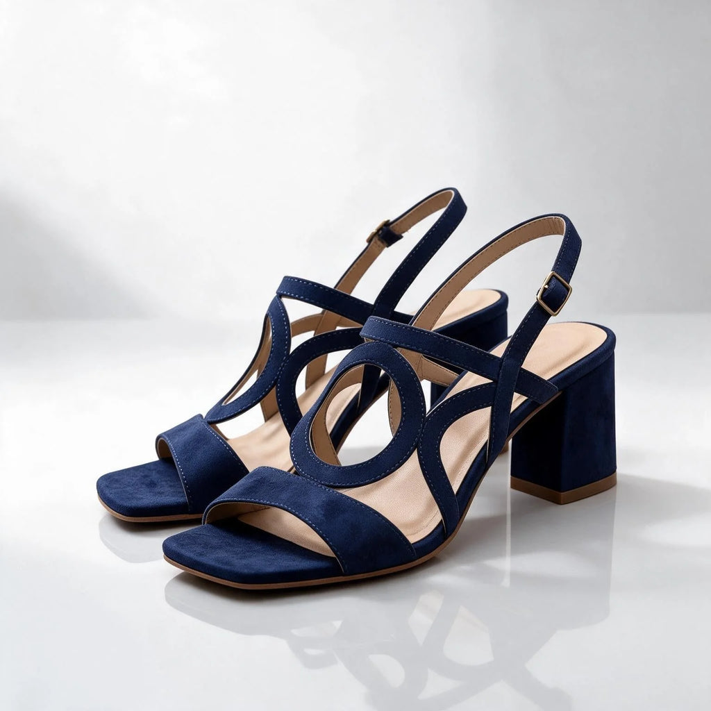 Blue Women's Loop Sandals with Block Heel & Adjustable Slingback