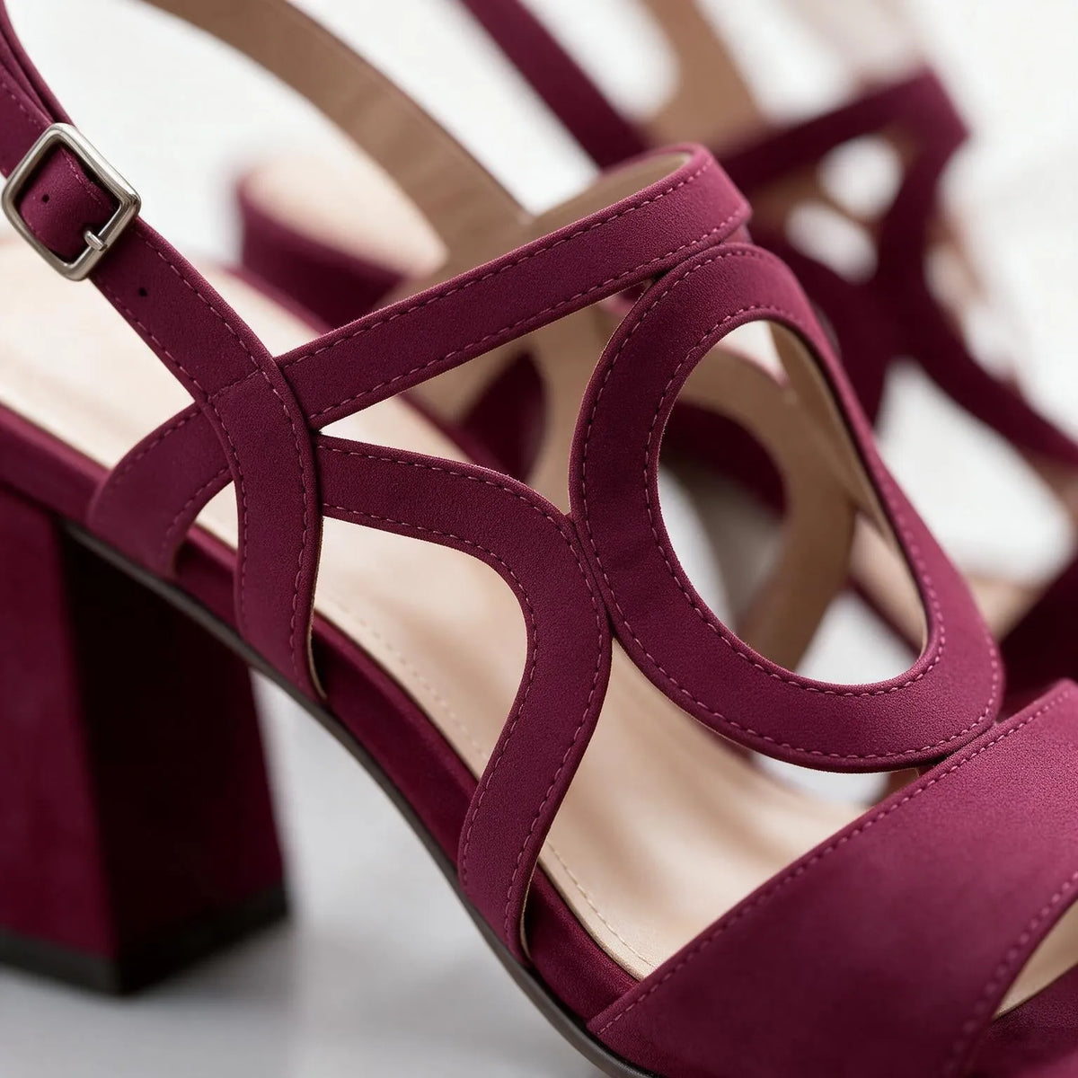 Women's Loop Sandals with Block Heel & Adjustable Slingback - Close Up Loop Cutout