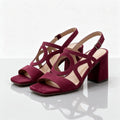 Burgundy Women's Loop Sandals with Block Heel & Adjustable Slingback