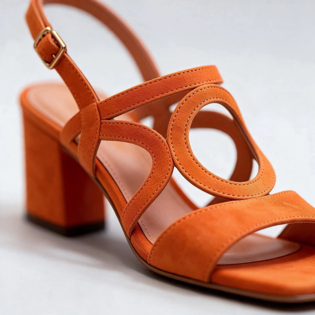 Women's Loop Sandals with Block Heel & Adjustable Slingback - Close Up Strap Weave