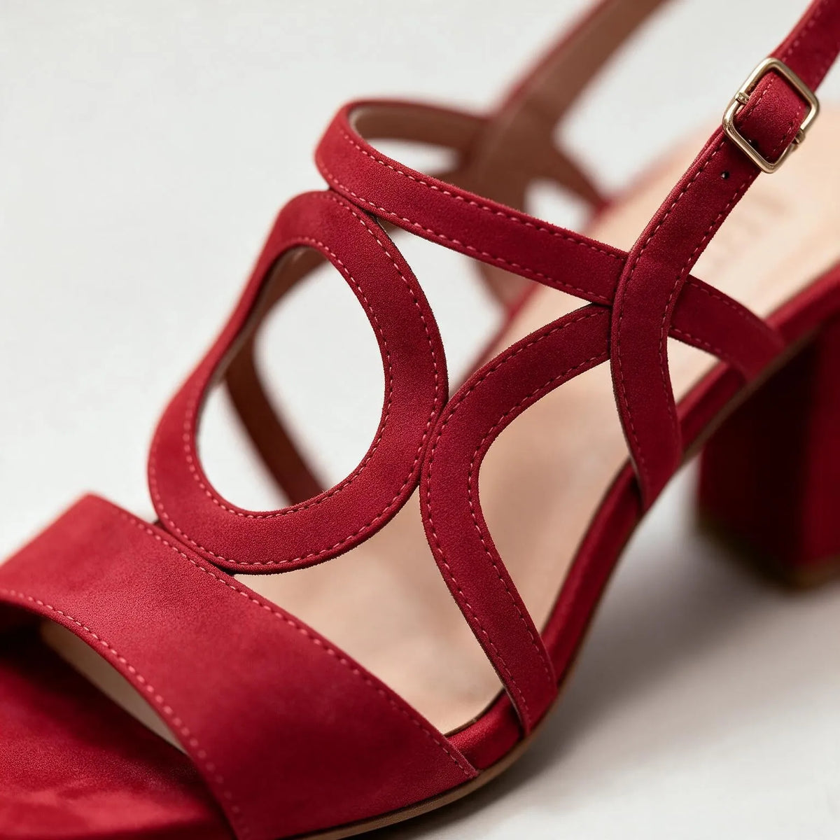 Women's Loop Sandals with Block Heel & Adjustable Slingback - Close Up Instep Detail