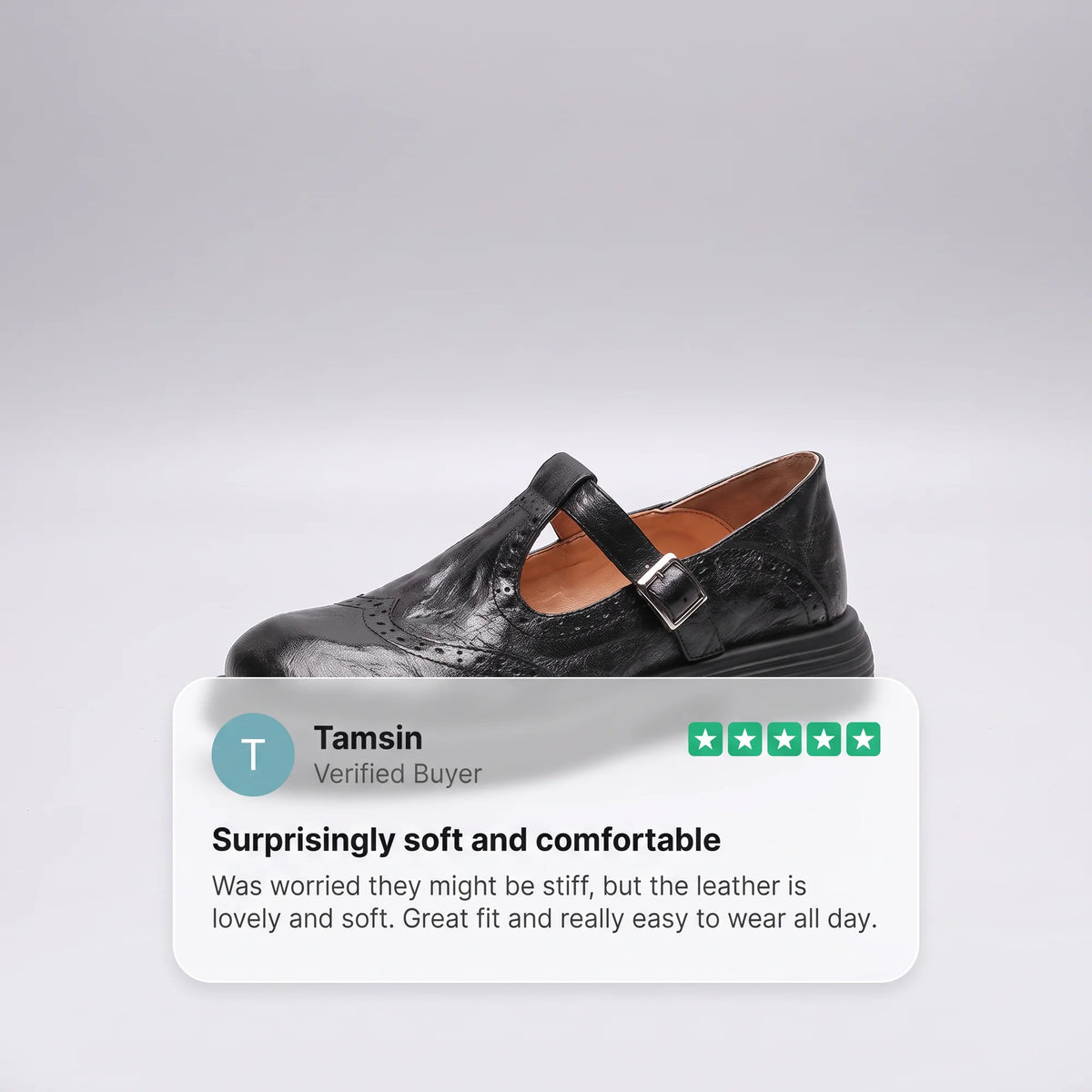 Women's Mary Jane Pumps with Leather-Look Upper & Brogue Detailing - Review Testimonial Detail