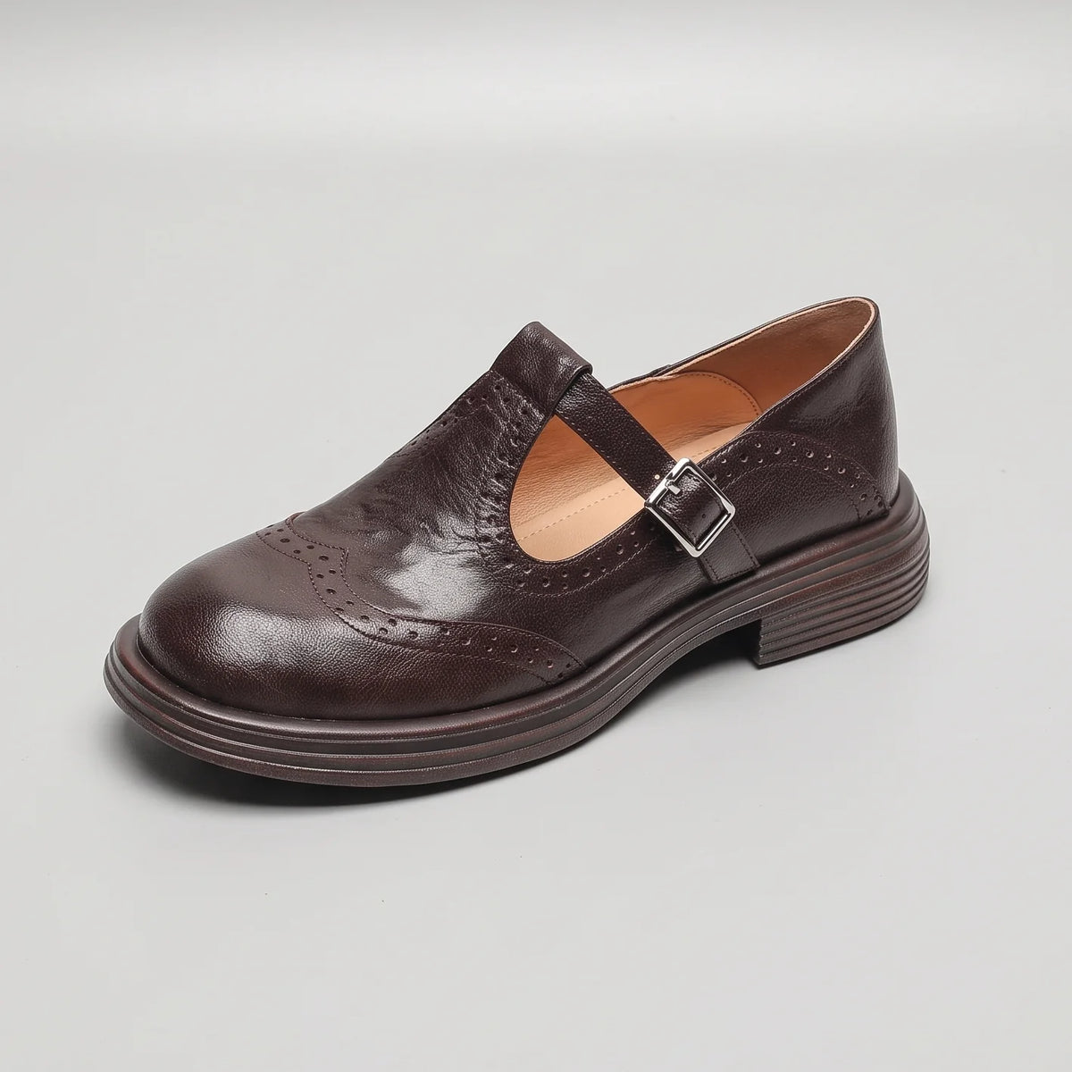 Women's Mary Jane Pumps with Leather-Look Upper & Brogue Detailing